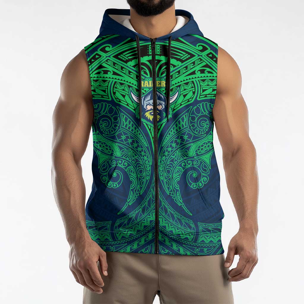 Personalized Canberra Raiders Sleeveless Zip Hoodie Polynesian Tribal Pattern Style