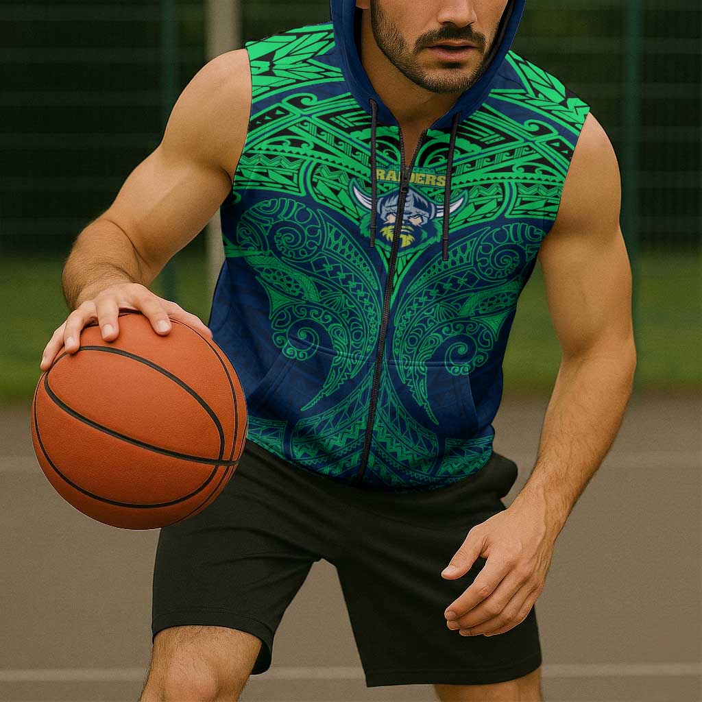 Personalized Canberra Raiders Sleeveless Zip Hoodie Polynesian Tribal Pattern Style