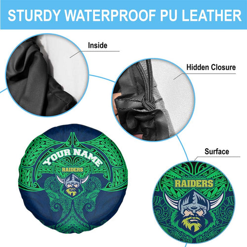 Personalized Canberra Raiders Spare Tire Cover Polynesian Tribal Pattern Style