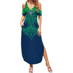 Personalized Canberra Raiders Summer Maxi Dress Polynesian Tribal Pattern Style