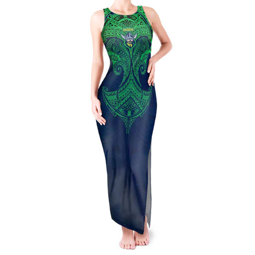 Personalized Canberra Raiders Tank Maxi Dress Polynesian Tribal Pattern Style