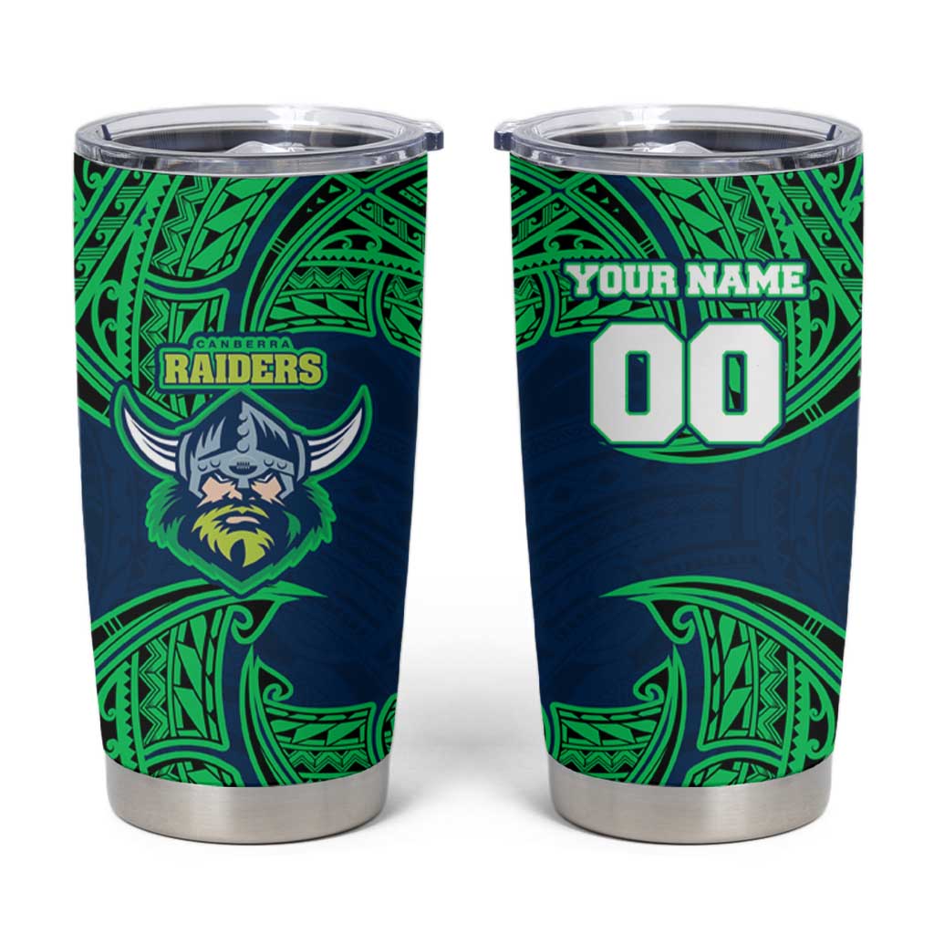 Personalized Canberra Raiders Tumbler Cup Polynesian Tribal Pattern Style