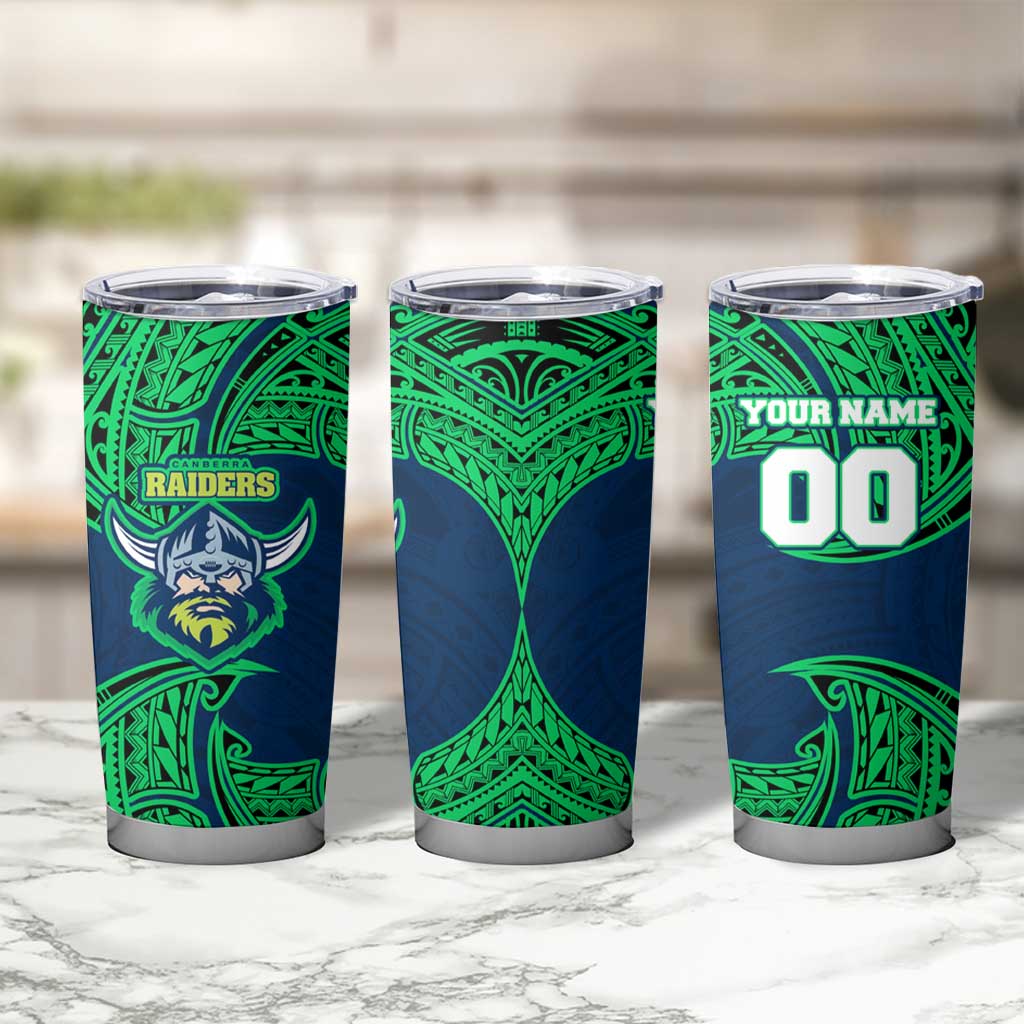 Personalized Canberra Raiders Tumbler Cup Polynesian Tribal Pattern Style