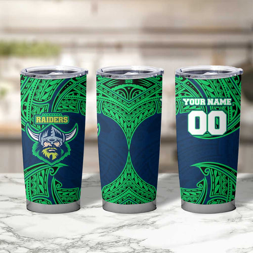 Personalized Canberra Raiders Tumbler Cup Polynesian Tribal Pattern Style
