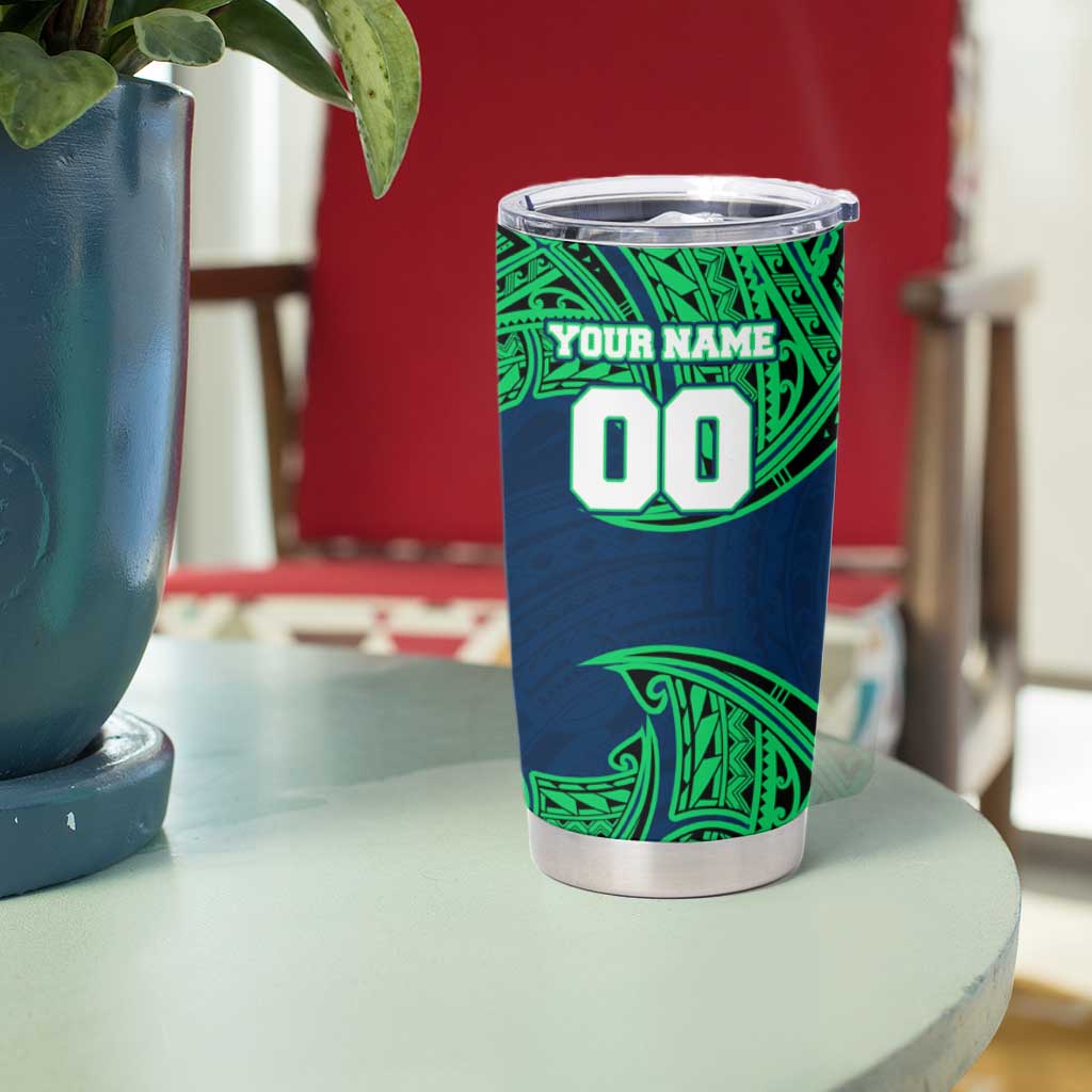 Personalized Canberra Raiders Tumbler Cup Polynesian Tribal Pattern Style