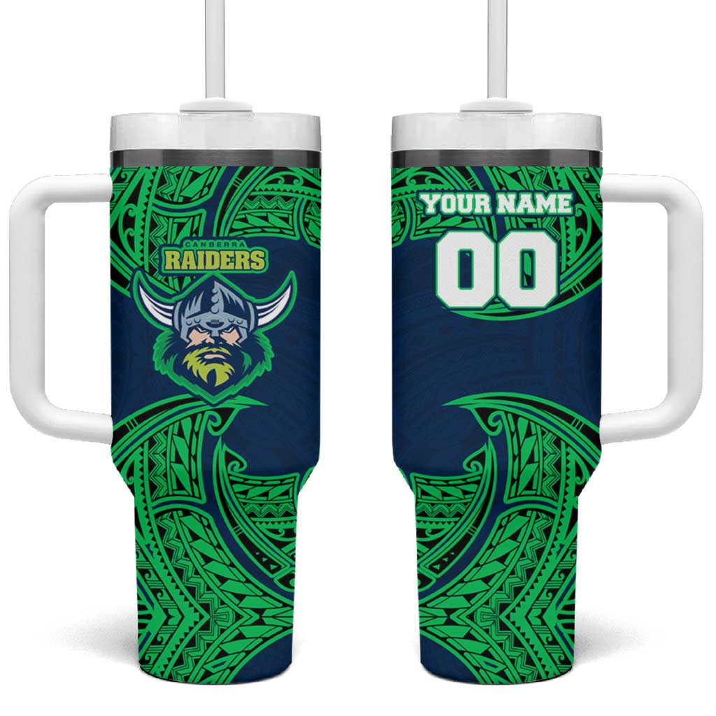 Personalized Canberra Raiders Tumbler With Handle Polynesian Tribal Pattern Style
