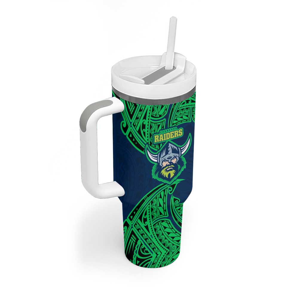 Personalized Canberra Raiders Tumbler With Handle Polynesian Tribal Pattern Style