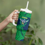 Personalized Canberra Raiders Tumbler With Handle Polynesian Tribal Pattern Style