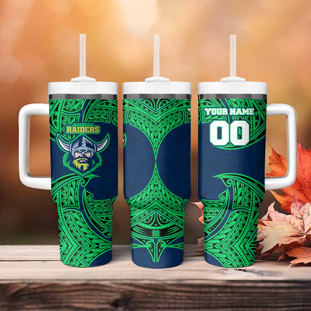 Personalized Canberra Raiders Tumbler With Handle Polynesian Tribal Pattern Style