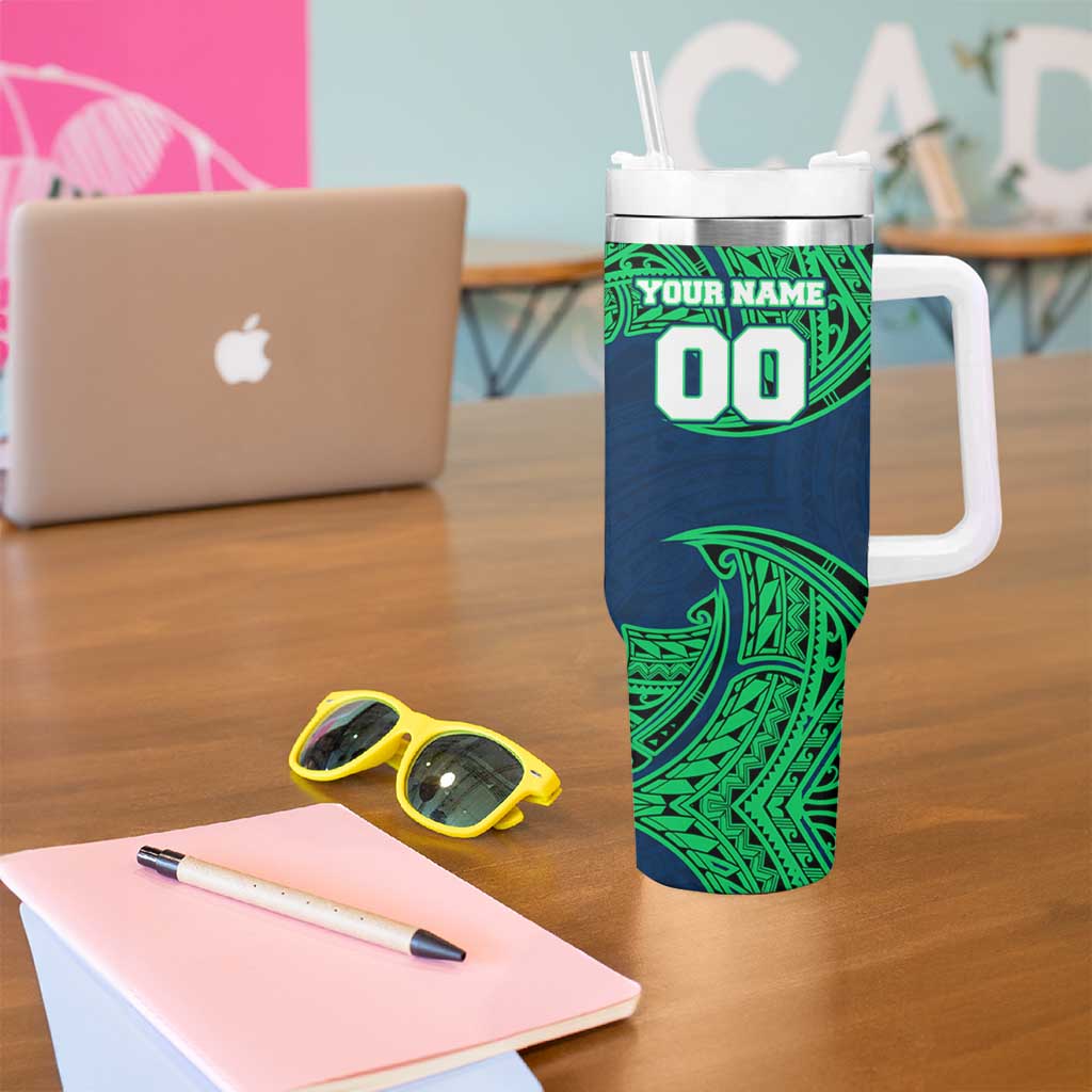 Personalized Canberra Raiders Tumbler With Handle Polynesian Tribal Pattern Style