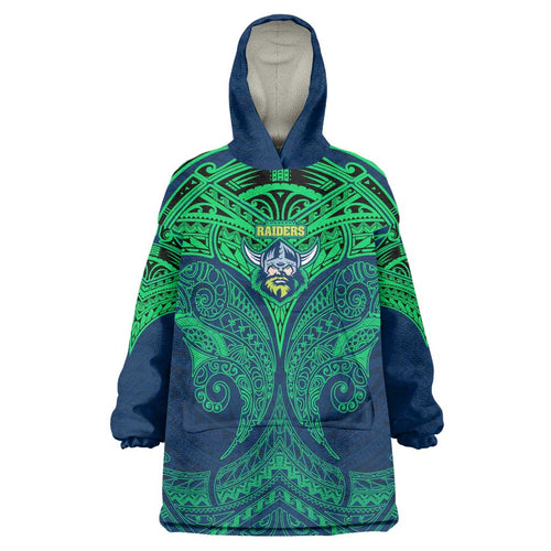 Personalized Canberra Raiders Wearable Blanket Hoodie Polynesian Tribal Pattern Style