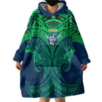 Personalized Canberra Raiders Wearable Blanket Hoodie Polynesian Tribal Pattern Style