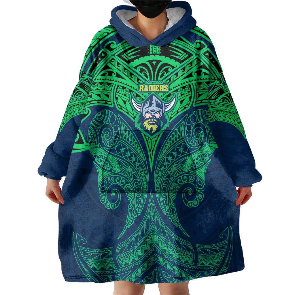 Personalized Canberra Raiders Wearable Blanket Hoodie Polynesian Tribal Pattern Style