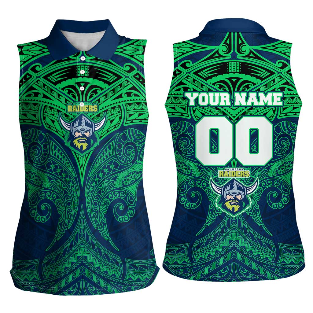Personalized Canberra Raiders Women Sleeveless Polo Shirt Polynesian Tribal Pattern Style