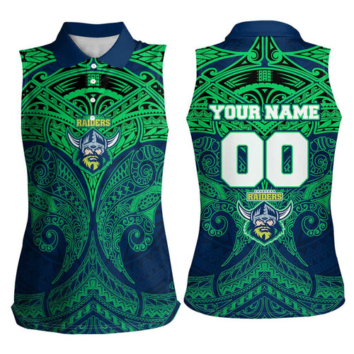 Personalized Canberra Raiders Women Sleeveless Polo Shirt Polynesian Tribal Pattern Style