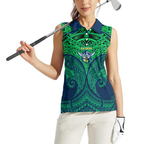 Personalized Canberra Raiders Women Sleeveless Polo Shirt Polynesian Tribal Pattern Style