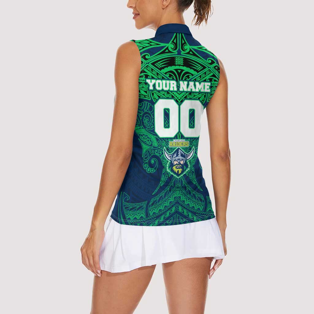Personalized Canberra Raiders Women Sleeveless Polo Shirt Polynesian Tribal Pattern Style