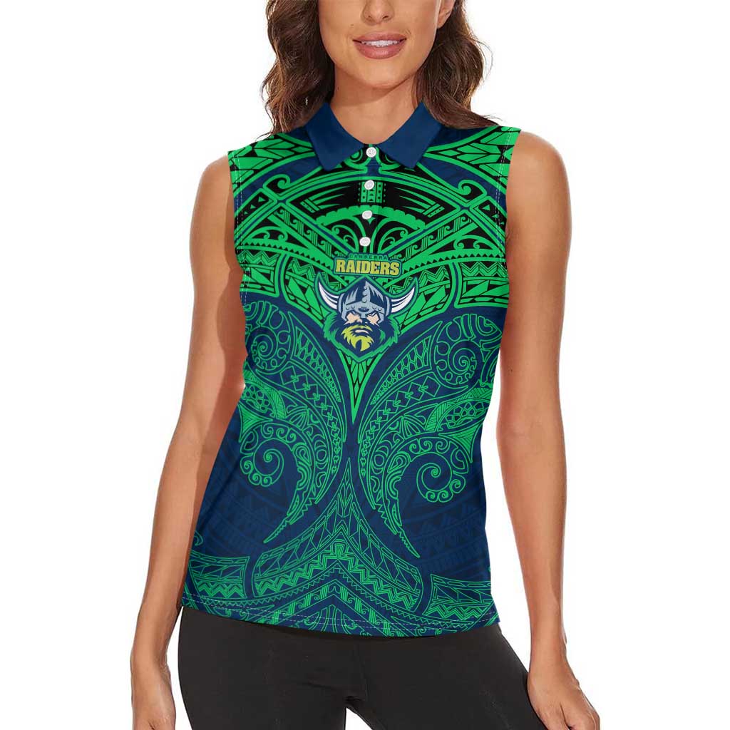 Personalized Canberra Raiders Women Sleeveless Polo Shirt Polynesian Tribal Pattern Style
