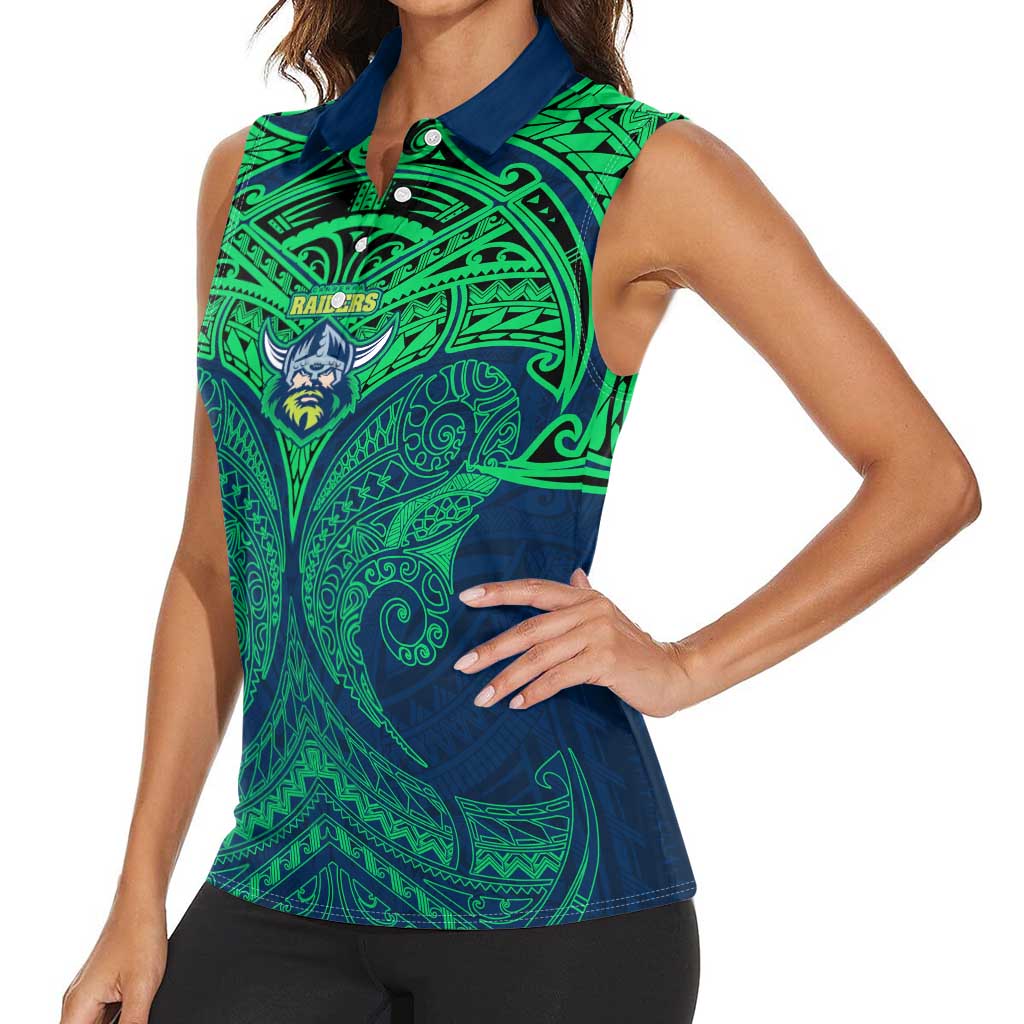 Personalized Canberra Raiders Women Sleeveless Polo Shirt Polynesian Tribal Pattern Style