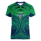 Personalized Canberra Raiders Women V-Neck T-Shirt Polynesian Tribal Pattern Style