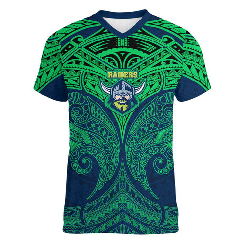 Personalized Canberra Raiders Women V-Neck T-Shirt Polynesian Tribal Pattern Style