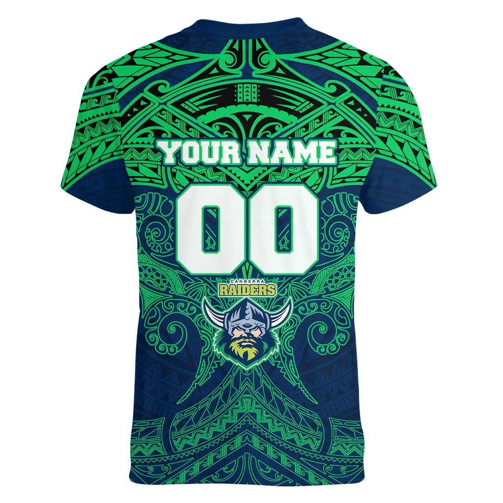 Personalized Canberra Raiders Women V-Neck T-Shirt Polynesian Tribal Pattern Style