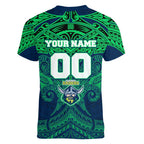 Personalized Canberra Raiders Women V-Neck T-Shirt Polynesian Tribal Pattern Style