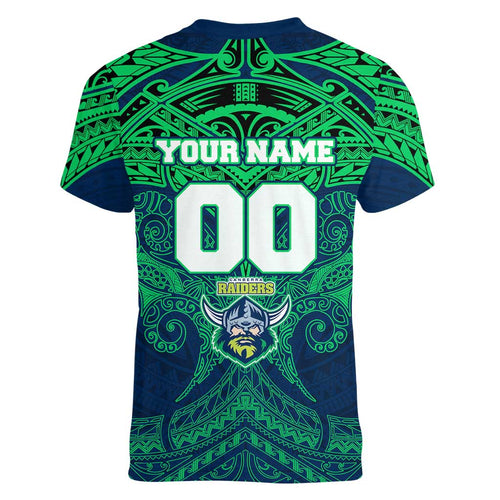 Personalized Canberra Raiders Women V-Neck T-Shirt Polynesian Tribal Pattern Style