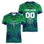 Personalized Canberra Raiders Women V-Neck T-Shirt Polynesian Tribal Pattern Style