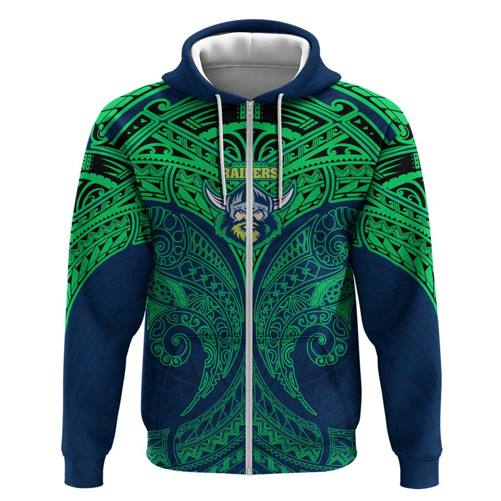 Personalized Canberra Raiders Zip Hoodie Polynesian Tribal Pattern Style