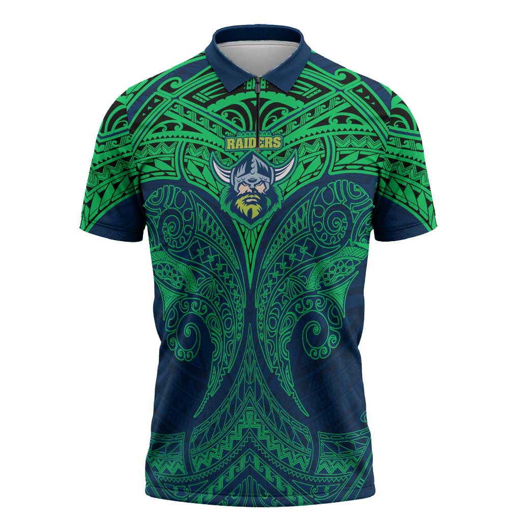 Personalized Canberra Raiders Zipper Polo Shirt Polynesian Tribal Pattern Style