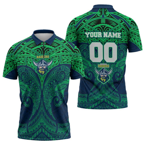 Personalized Canberra Raiders Zipper Polo Shirt Polynesian Tribal Pattern Style