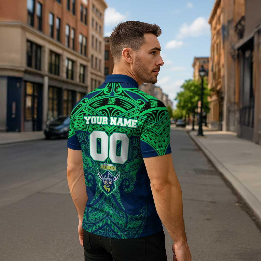 Personalized Canberra Raiders Zipper Polo Shirt Polynesian Tribal Pattern Style