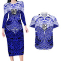 Personalized Canterbury-Bankstown Bulldogs Couples Matching Long Sleeve Bodycon Dress and Hawaiian Shirt Polynesian Tribal Pattern Style