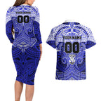 Personalized Canterbury-Bankstown Bulldogs Couples Matching Long Sleeve Bodycon Dress and Hawaiian Shirt Polynesian Tribal Pattern Style