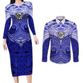 Personalized Canterbury-Bankstown Bulldogs Couples Matching Long Sleeve Bodycon Dress and Long Sleeve Button Shirt Polynesian Tribal Pattern Style