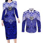 Personalized Canterbury-Bankstown Bulldogs Couples Matching Long Sleeve Bodycon Dress and Long Sleeve Button Shirt Polynesian Tribal Pattern Style