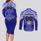 Personalized Canterbury-Bankstown Bulldogs Couples Matching Long Sleeve Bodycon Dress and Long Sleeve Button Shirt Polynesian Tribal Pattern Style