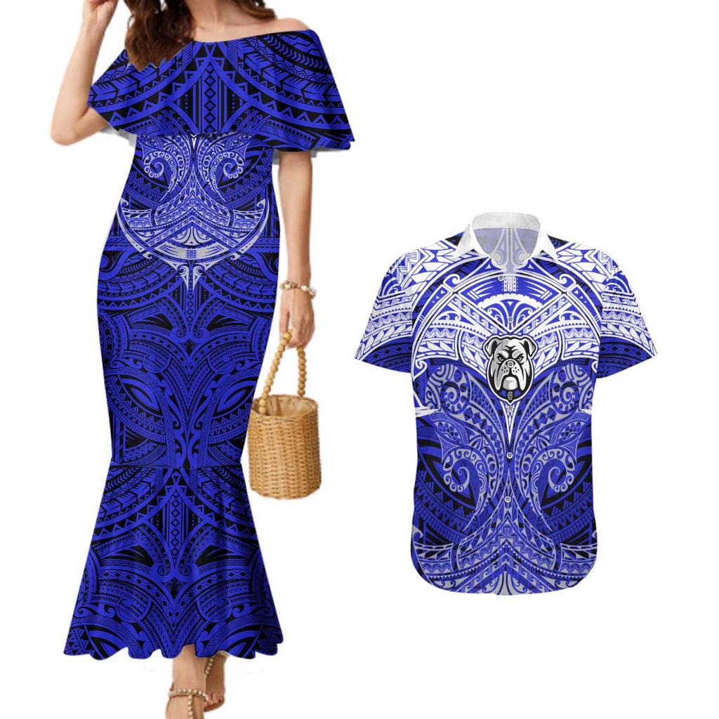 Personalized Canterbury-Bankstown Bulldogs Couples Matching Mermaid Dress and Hawaiian Shirt Polynesian Tribal Pattern Style