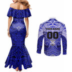 Personalized Canterbury-Bankstown Bulldogs Couples Matching Mermaid Dress and Long Sleeve Button Shirt Polynesian Tribal Pattern Style