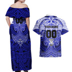 Personalized Canterbury-Bankstown Bulldogs Couples Matching Off Shoulder Maxi Dress and Hawaiian Shirt Polynesian Tribal Pattern Style
