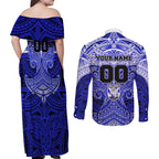 Personalized Canterbury-Bankstown Bulldogs Couples Matching Off Shoulder Maxi Dress and Long Sleeve Button Shirt Polynesian Tribal Pattern Style