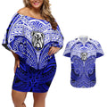Personalized Canterbury-Bankstown Bulldogs Couples Matching Off Shoulder Short Dress and Hawaiian Shirt Polynesian Tribal Pattern Style