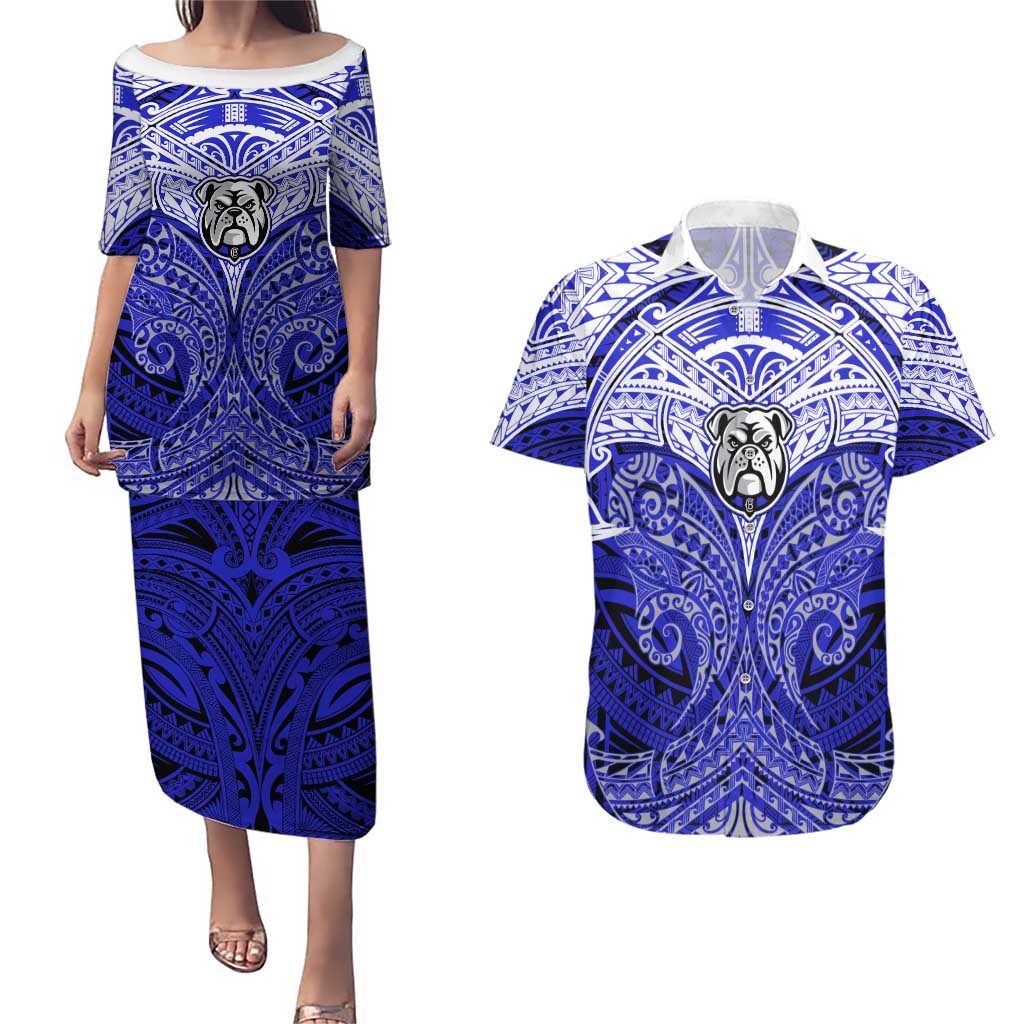 Personalized Canterbury-Bankstown Bulldogs Couples Matching Puletasi and Hawaiian Shirt Polynesian Tribal Pattern Style