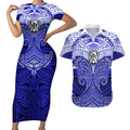 Personalized Canterbury-Bankstown Bulldogs Couples Matching Short Sleeve Bodycon Dress and Hawaiian Shirt Polynesian Tribal Pattern Style
