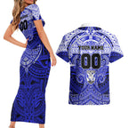 Personalized Canterbury-Bankstown Bulldogs Couples Matching Short Sleeve Bodycon Dress and Hawaiian Shirt Polynesian Tribal Pattern Style