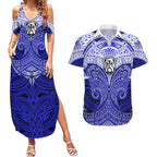 Personalized Canterbury-Bankstown Bulldogs Couples Matching Summer Maxi Dress and Hawaiian Shirt Polynesian Tribal Pattern Style