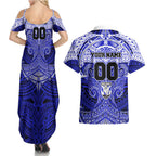 Personalized Canterbury-Bankstown Bulldogs Couples Matching Summer Maxi Dress and Hawaiian Shirt Polynesian Tribal Pattern Style