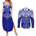 Personalized Canterbury-Bankstown Bulldogs Couples Matching Summer Maxi Dress and Long Sleeve Button Shirt Polynesian Tribal Pattern Style