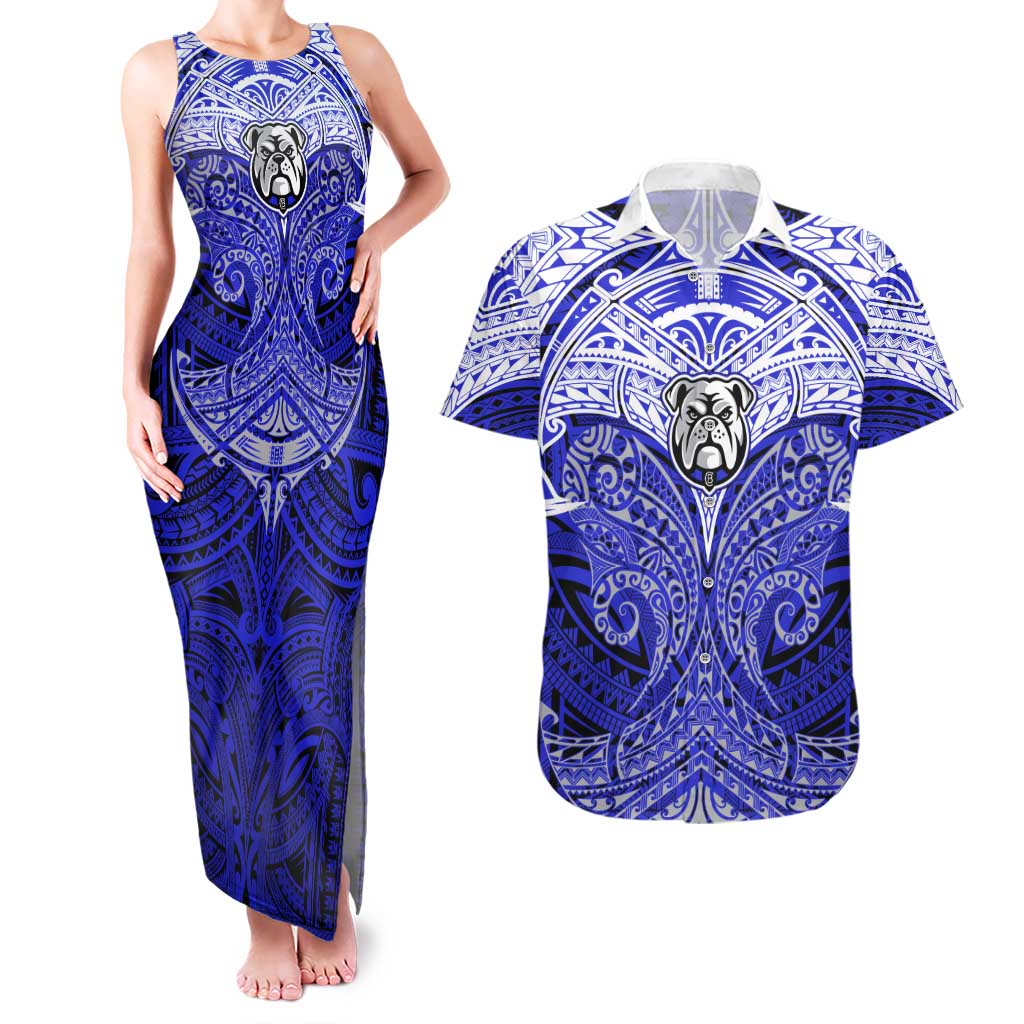 Personalized Canterbury-Bankstown Bulldogs Couples Matching Tank Maxi Dress and Hawaiian Shirt Polynesian Tribal Pattern Style